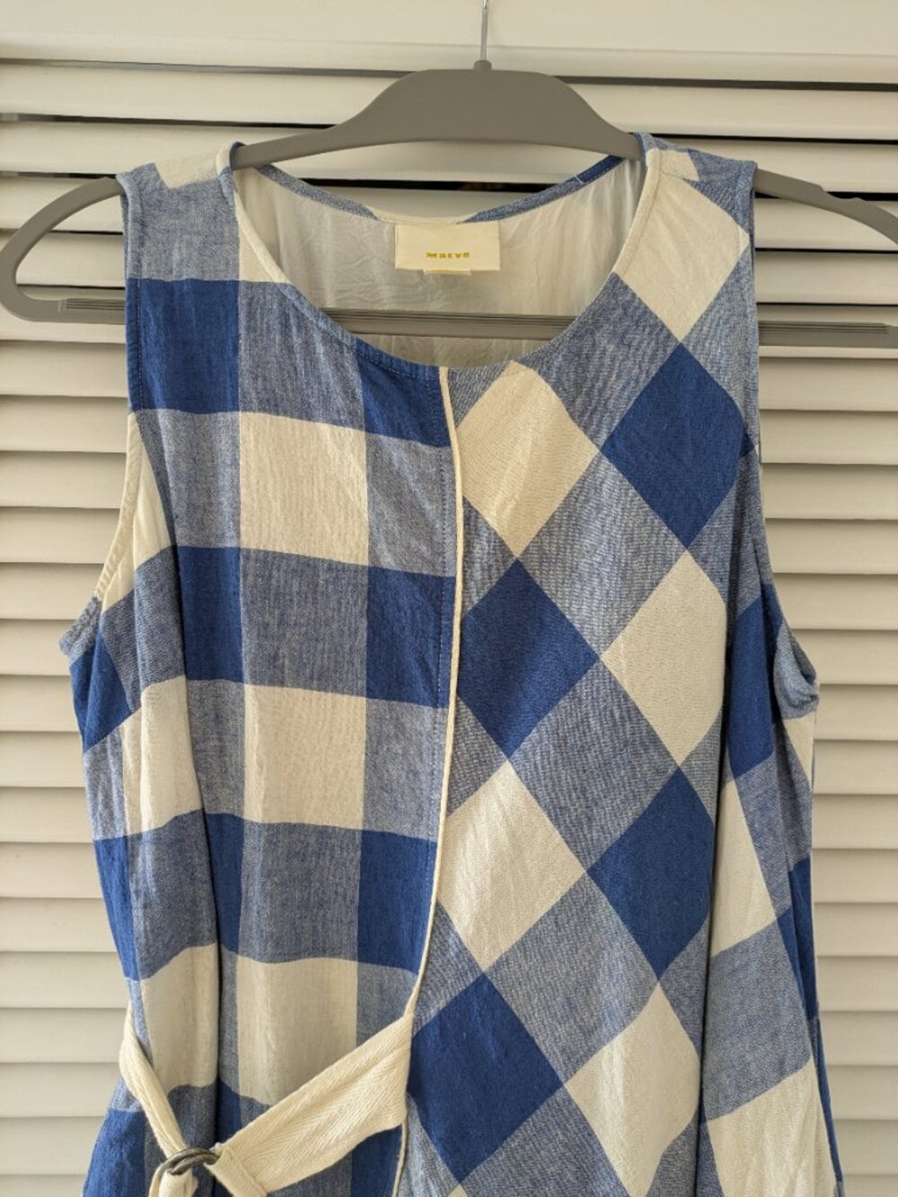 Anthropologie Maeve Belted Gingham Blue White Check Asymmetrical Dress, Size Med - Picture 4 of 10